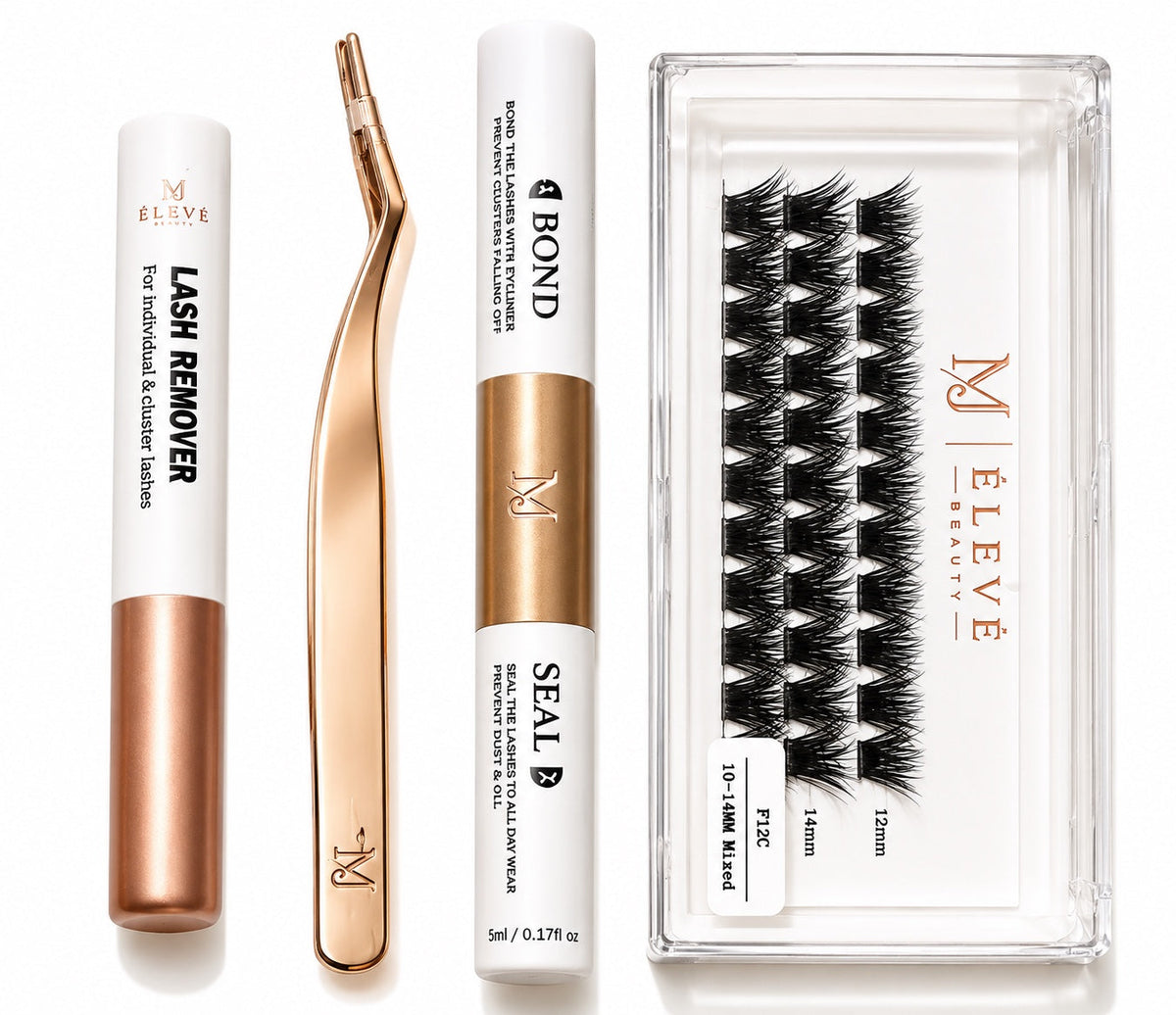 MJ ÉLEVÉ BEAUTY mixed-length lash clusters with bond seal remover and applicator