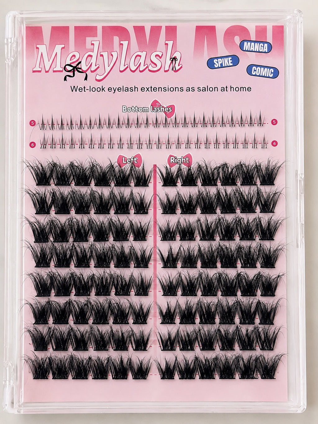 Full DIY lash extension tray with mixed clusters and bottom lashes