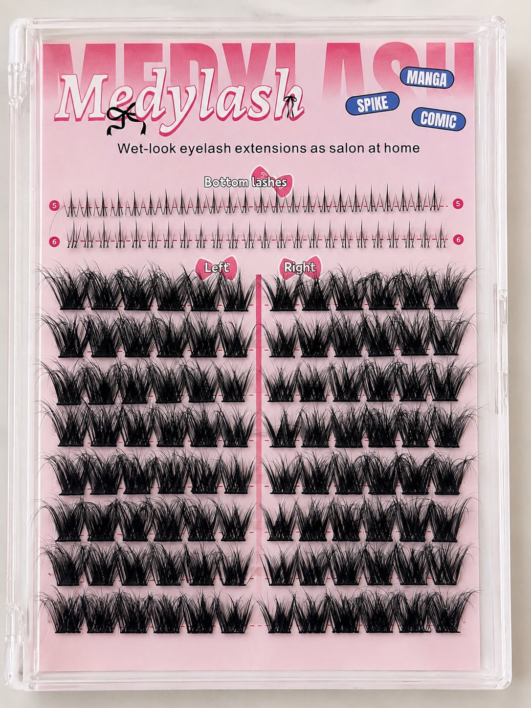 Full DIY lash extension tray with mixed clusters and bottom lashes